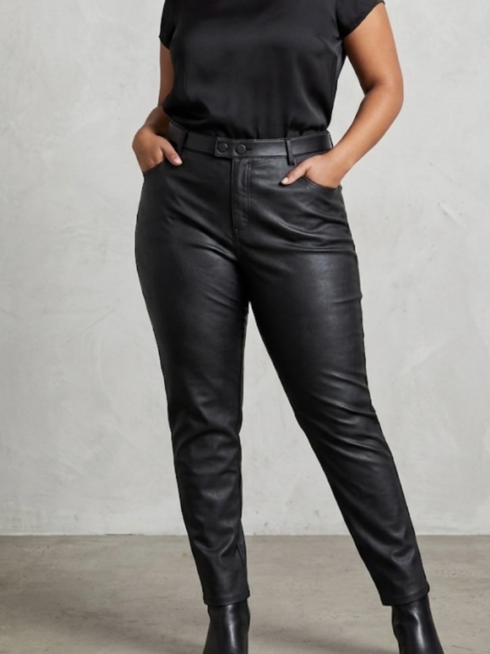 High Rise leather Black Coated Jeans size XXL